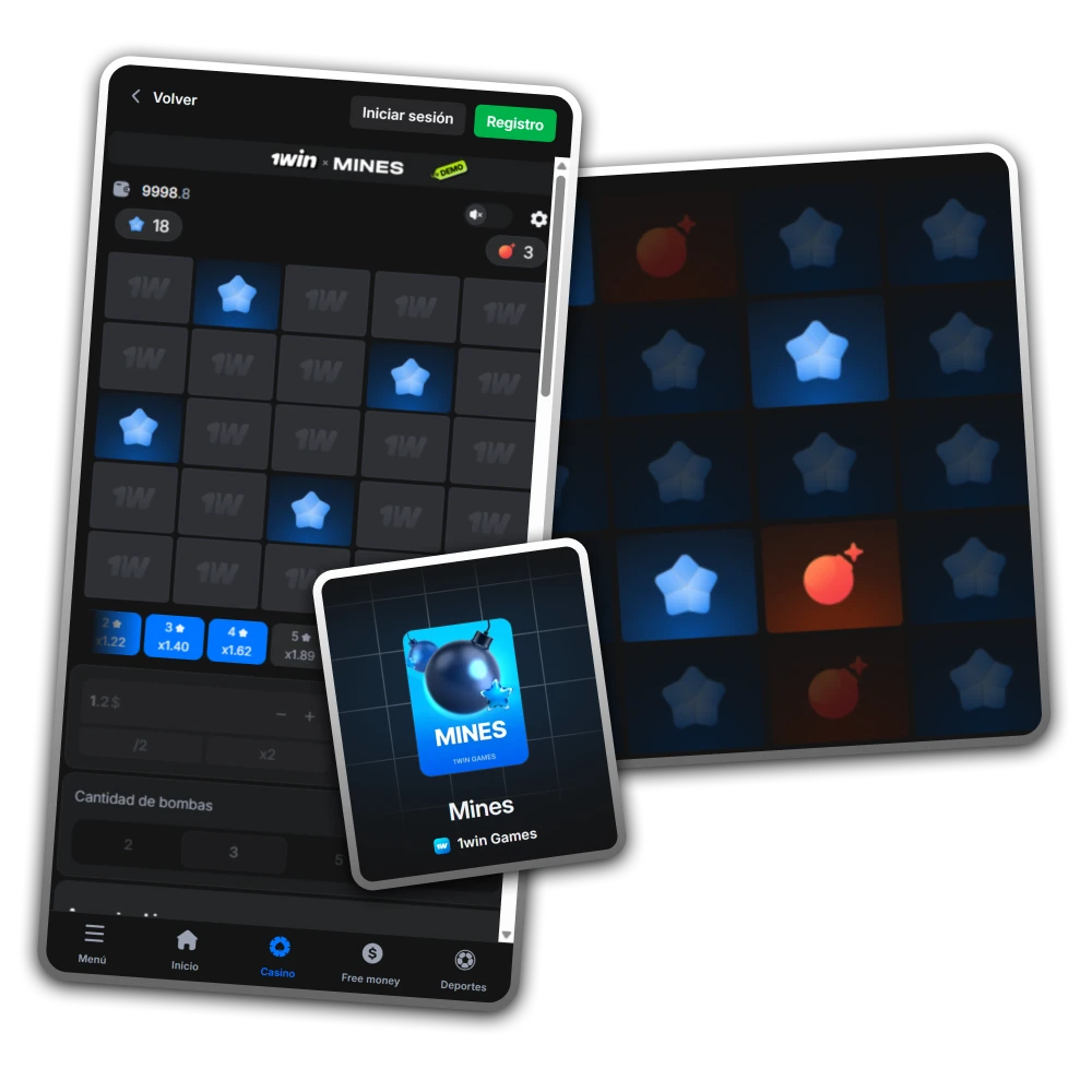 Disfruta de la emocionante e intuitiva interfaz del juego Mines en el casino 1win.