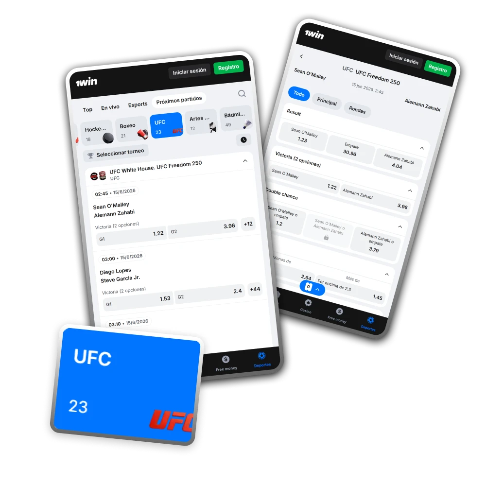 Explora la cartelera completa con los eventos de MMA más destacados dentro de 1win.