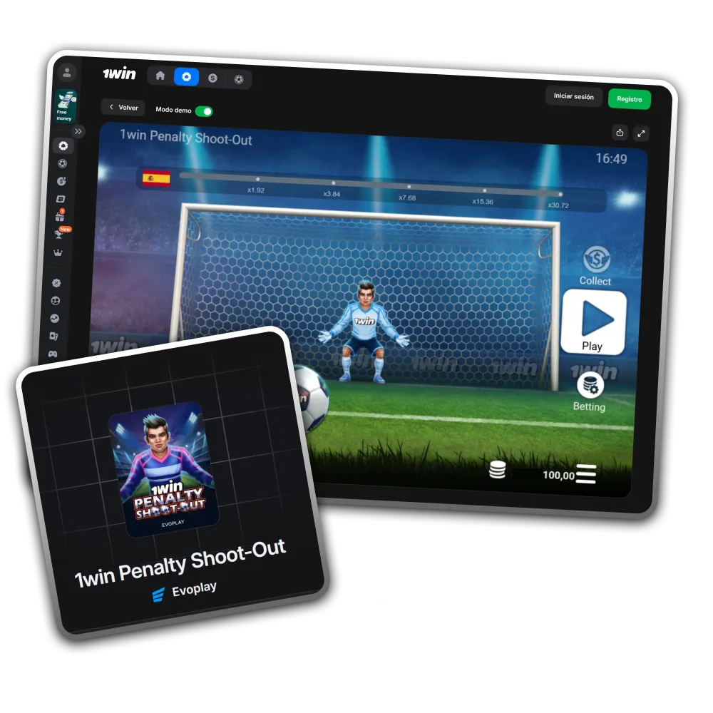 Disfruta de la emocionante e interactiva interfaz del juego Penalty Shoot-Out en casino 1win.