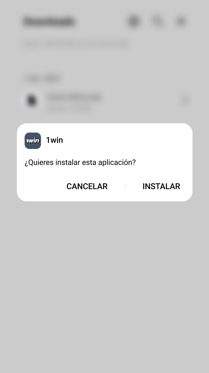 Confirma la instalación del archivo oficial en tu dispositivo para empezar a disfrutar de 1win.