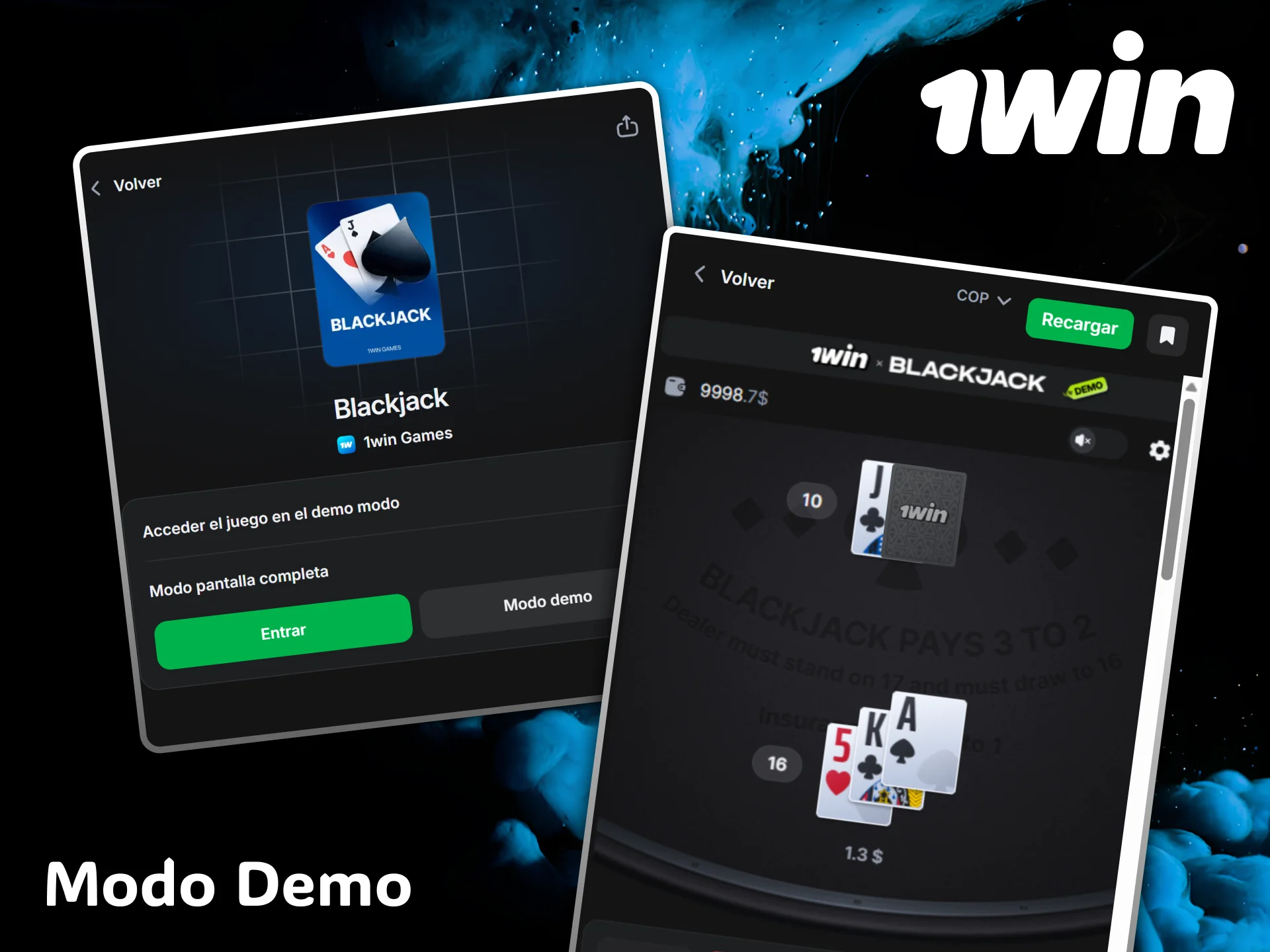 Prueba el cómodo modo demo de Blackjack para practicar tus jugadas gratis en casino 1win.