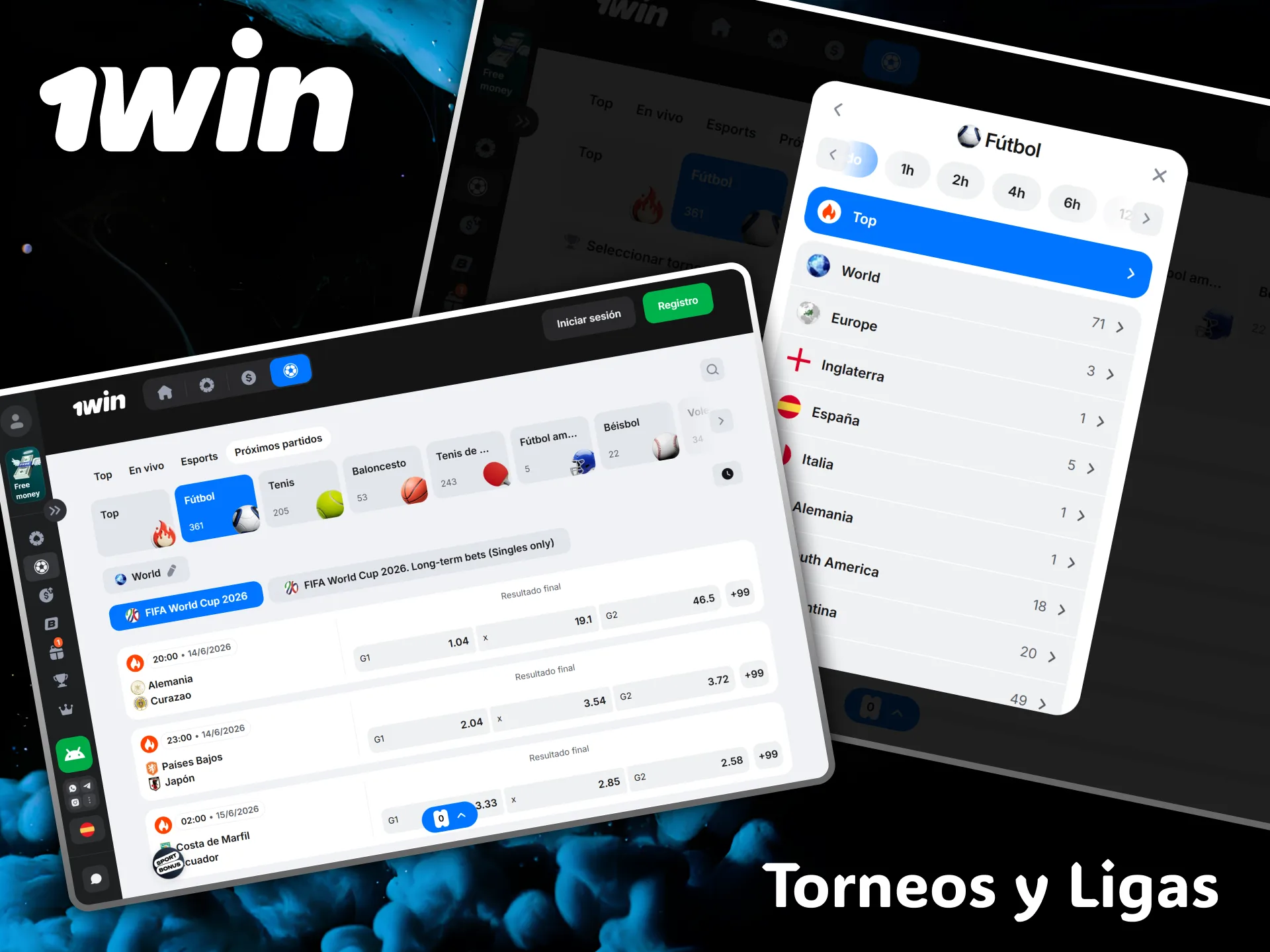 Apuesta en los torneos y ligas de fútbol más importantes con la confiable app 1win.