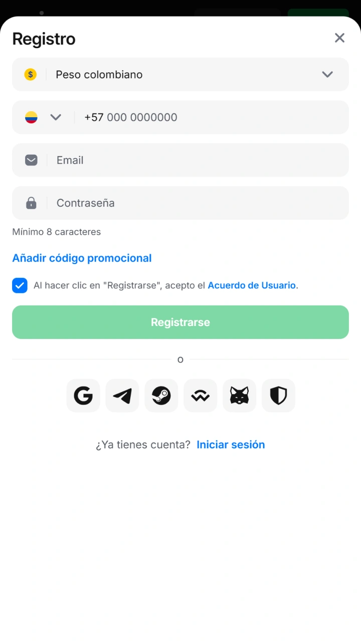 Rellena un breve formulario de registro en la página web de 1win para acceder al juego Mines.