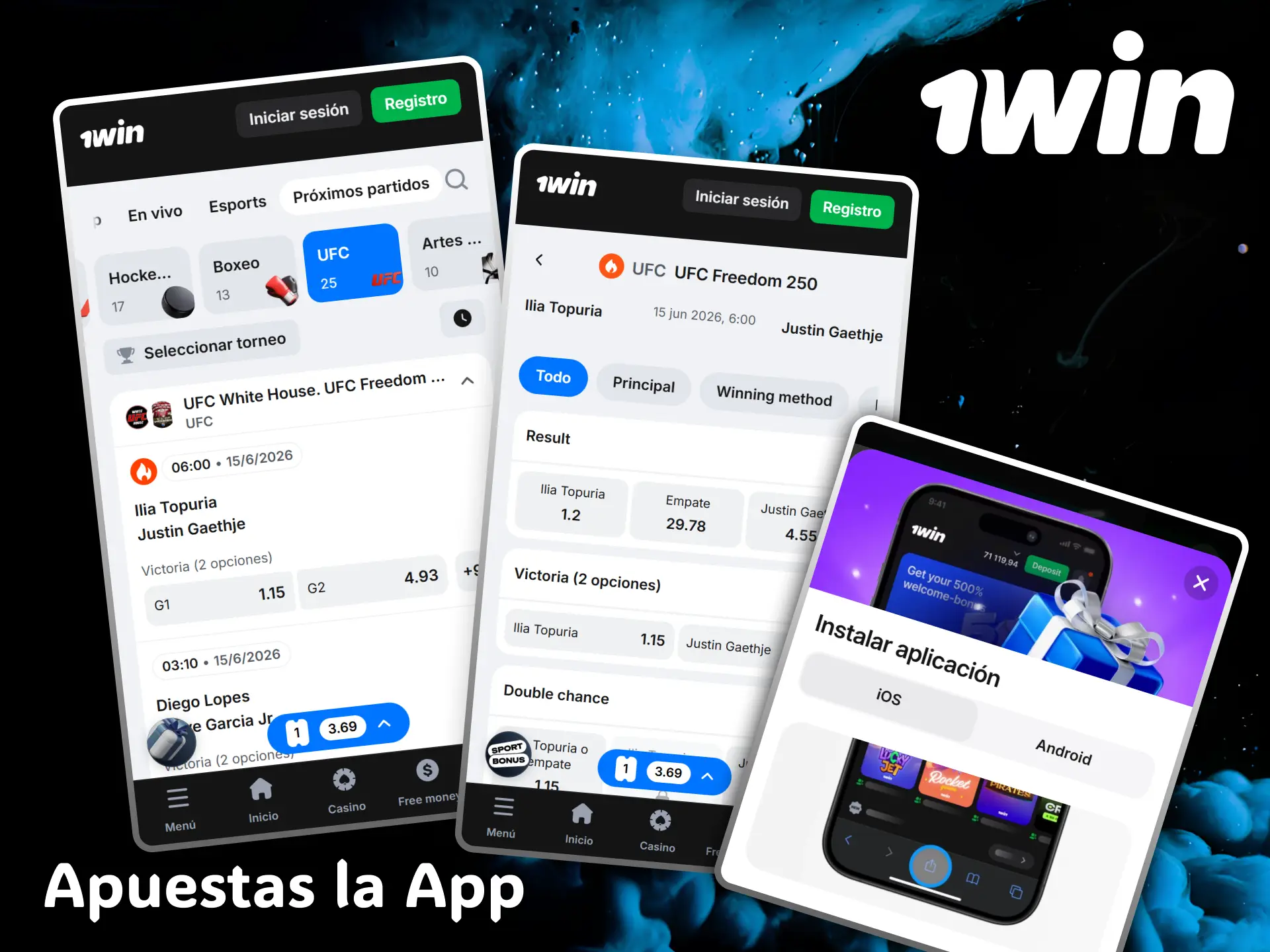 Instala la aplicación móvil de 1win para seguir tus combates de MMA en vivo.