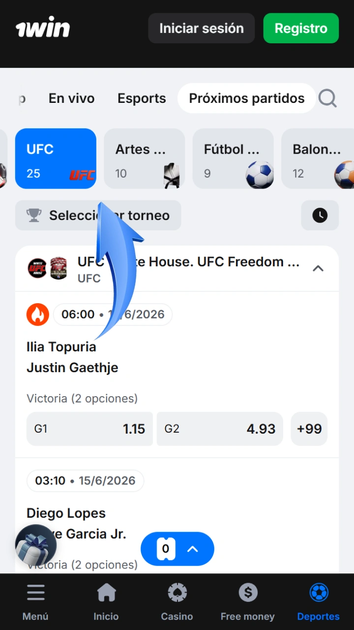 Encuentra fácilmente la emocionante sección de artes marciales mixtas y MMA en 1win.