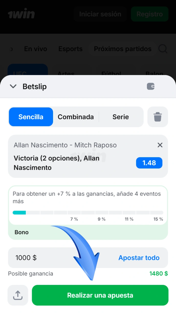Confirma tu cupón digital y realiza tu apuesta de MMA rápidamente en 1win.
