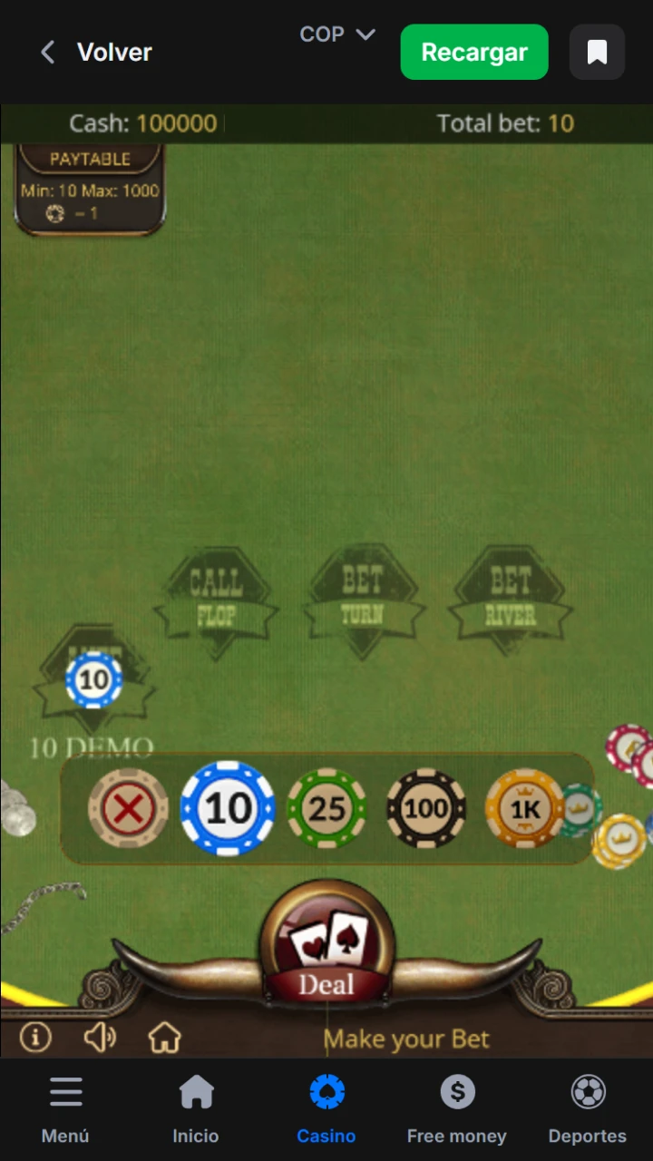 Realiza tu apuesta con total confianza en las mesas de Poker de 1win.
