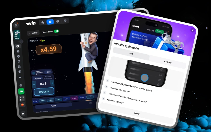 Juega a Rocket X desde cualquier dispositivo gracias al excelente acceso multiplataforma de 1win.