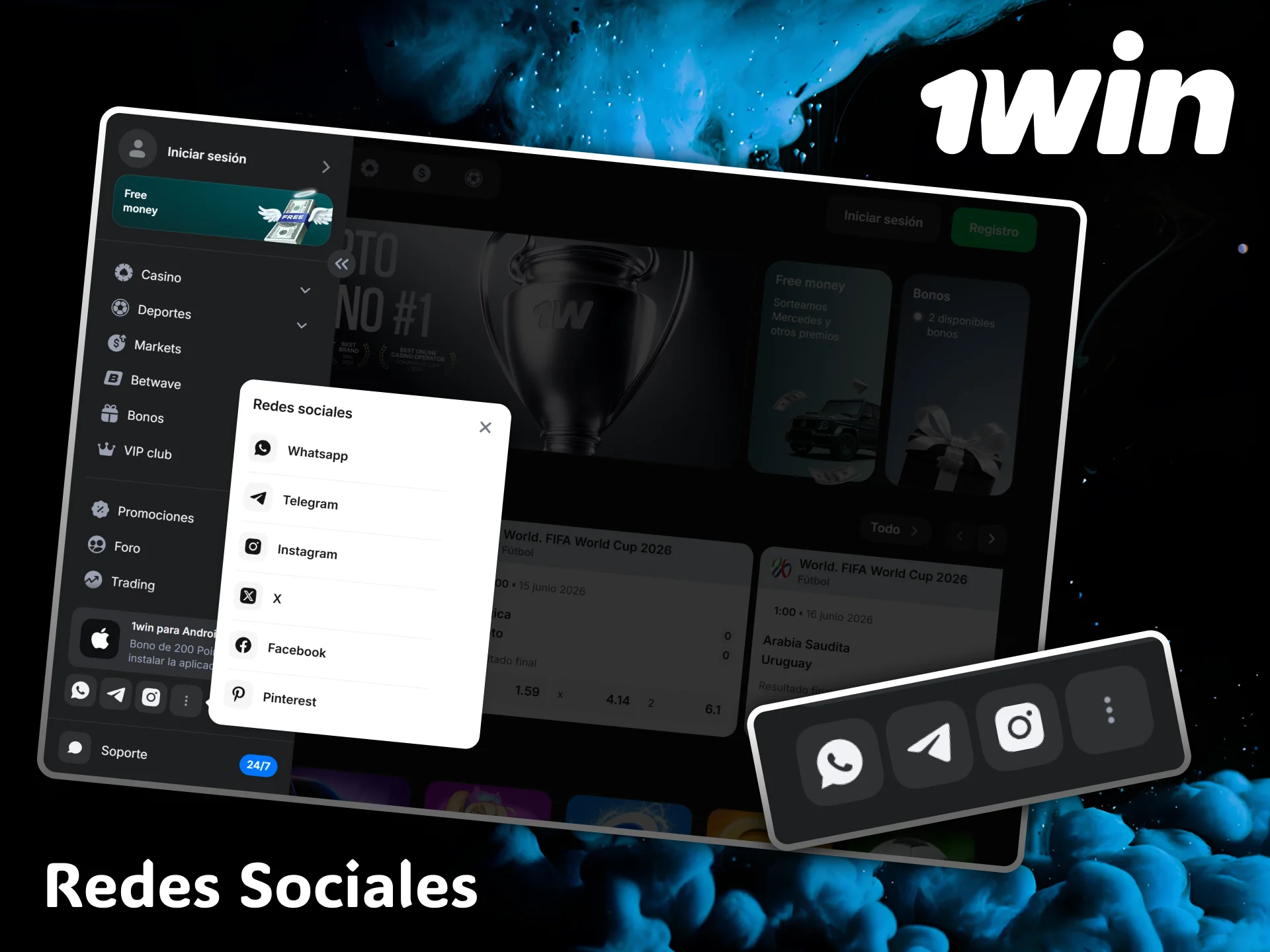 Encuentra los enlaces oficiales a todas las redes sociales activas de 1win.