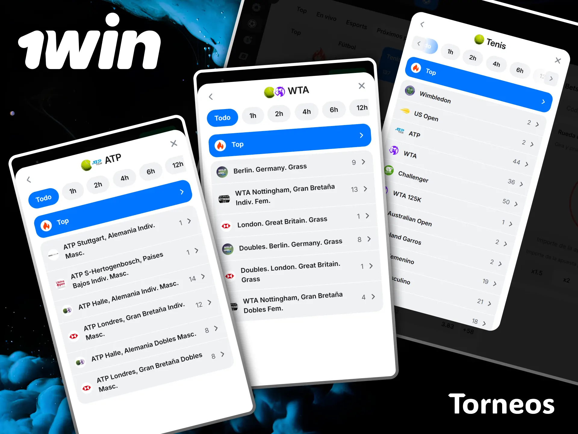 Encuentra los torneos de tenis más importantes del mundo para apostar seguro en 1win.